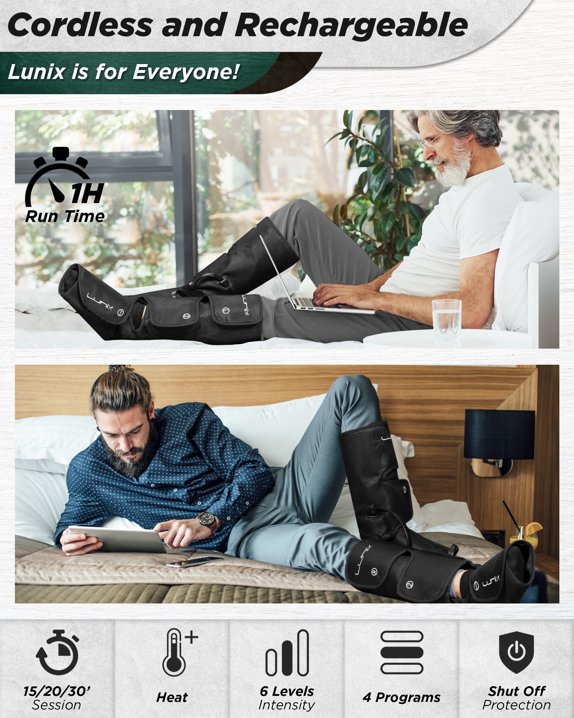 LX1 Foot and Calf Compression Massager, Charcoal Black